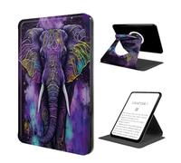 360° Rotating Case for 7" Kindle Paperwhite 12th Gen 2024 | Purple Elephant Hybrid Design Magnetic Detachable Clear Back Slim Multi-Angle Stand Cover with Auto Sleep Wake