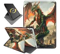 360°Rotating Case for All-New Fire HD 8 & Fire HD 8 Plus Tablet (12th/10th Gen, 2024/2022/2020), PU Leather Folio Durable Shockproof Protective Case with Auto Wake/Sleep, Green Fierce Dragon