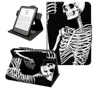 360° Rotating Case for Fire Fire 7 Tablet (9th/7th/5th Gen, 2019/2017/2015 Release), Shockproof Stand Cover with Hand Strap, Magnetic Closure & Auto Wake/Sleep,Skeleton Taking Selfie