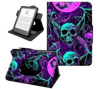 360° Rotating Case for Fire Fire 7 Tablet (9th/7th/5th Gen, 2019/2017/2015 Release), Shockproof Stand Cover with Hand Strap, Magnetic Closure & Auto Wake/Sleep,Bats Skulls Bones