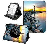 360° Rotating Case for Fire HD 10 Tablet (9th/7th/5th Gen, 2019/2017/2015 Release), Shockproof Stand Cover with Hand Strap, Magnetic Closure & Auto Wake/Sleep,Citys Lighthouse