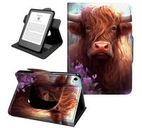 360° Rotating Case for Fire HD 10 Tablet (9th/7th/5th Gen, 2019/2017/2015 Release), Shockproof Stand Cover with Hand Strap, Magnetic Closure & Auto Wake/Sleep,Cow with Purple Flowers