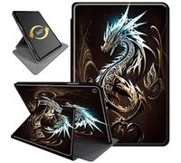 360°Rotating Case for Fire HD 8 (6th/7th/8th Gen, 2016/2017/2018 Release), PU Leather Folio with Auto Wake/Sleep,Durable Shockproof Protective Cover for Fire HD 8-Inch Tablet,Golden Glitter Dragon