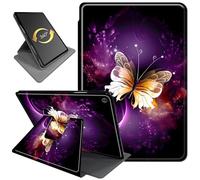 360°Rotating Case for Fire HD 8 (6th/7th/8th Gen, 2016/2017/2018 Release), PU Leather Folio with Auto Wake/Sleep,Durable Shockproof Protective Cover for Fire HD 8-Inch Tablet,Gold Butterfly