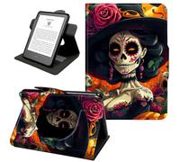 360° Rotating Case for Fire HD 8 Tablet (8th/7th/6th Gen, 2018/2017/2016 Release), Shockproof Stand Cover with Hand Strap, Magnetic Closure & Auto Wake/Sleep,Witch Hat Skeleton