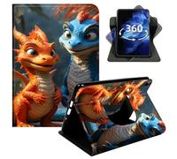 360° Rotating Case for iPad 10th Generation 2022 (10.9") & iPad 11th Gen 2025 (11"), Smart PU Leather Stand Protective Cover with Auto Wake Sleep,Orange Blue Cartoon Little Dragon