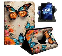 360° Rotating Case for iPad Pro 12.9" 2022/2021/2020 & iPad Air 13" 2024/2025/2026, Smart PU Leather Stand Protective Cover with Auto Wake Sleep,Orange Blue Butterfly Relief Flower