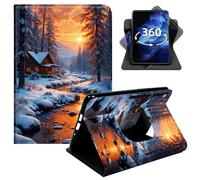 360° Rotating Case for Lenovo Tab M10 Plus Case 10.6 Inch 2022 3rd, Smart PU Leather Stand Protective Cover with Auto Wake Sleep,Winter Forest Wooden House Sunset