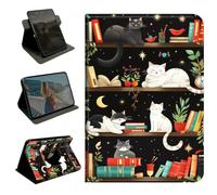 360 Rotating Case for Samsung Galaxy Tab A11 Plus 2023/2024/2026/ Tab A9 Plus 11",Slim PU Leather Protective Cover with Multi-Angle Stand, Smart Auto Sleep/Wake Shell,Cats Playing On Bookshelves
