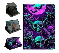 360 Rotating Case for Samsung Galaxy Tab A11 Plus 2023/2024/2026/ Tab A9 Plus 11",Slim PU Leather Protective Cover with Multi-Angle Stand, Smart Auto Sleep/Wake Shell,Bats Skulls Bones