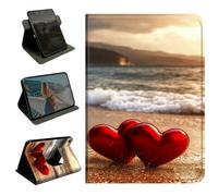 360 Rotating Case for Samsung Galaxy Tab A11 Plus 2023/2024/2026/ Tab A9 Plus 11",Slim PU Leather Protective Cover with Multi-Angle Stand, Smart Auto Sleep/Wake Shell,Two Red Hearts On The Beach