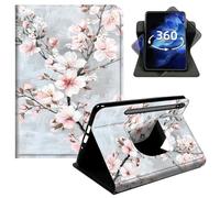 360° Rotating Case for Samsung Galaxy Tab A9 2026/2024/A11 8.7" SM-X110/X115/X117, Smart PU Leather Stand Protective Cover with Auto Wake Sleep,Light Pink and White Cherry Blossoms