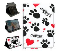 360 Rotating Case for Samsung Galaxy Tab S10 Plus/S9 Plus 12.4" 2023/S9 FE Plus,Slim PU Leather Folio Protective Cover with Multi-Angle Stand, Smart Auto Sleep/Wake Shell,Paw Prints Hearts Fishbone