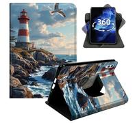360°Rotating Case for Samsung Galaxy Tab S9 Plus/S10 Plus/S9 FE Plus 12.4" SM-X810/X816B/X818U, Smart PU Leather Swivel Stand Protective Cover with Auto Wake Sleep,Red and White Lighthouse Coast