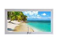 360° Rotating Central Axis Window with Handle, Recessed Rectangular Tempered Glass Window for Bathroom Kitchen Basement(White,90X30CM/35.43X11.81IN)