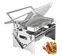 360° Rotating Charcoal Grill, Stainless Steel Flipping Barbecue Grills with Removable Tray & Adjustable Frame, Portable Charcoal Grill for Outdoor Camping, Picnic & Garden Parties
