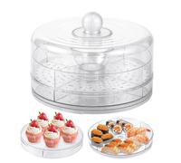360 Rotating Chilled Veggie Tray with 4 Compartments Lid, Plastic Divided Serving Dishes, Including Rotating Base, Grid Plate, Dip Bowl, Dust Proof Fresh Keeping Cover for Outdoor Picnics