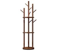 360° Rotating Coat Stand with Shelf - Freestanding Clothes Rack 165 cm Made of Solid Wood - Sturdy Standing Coat Rack with Hook & Shelf - For Hallway, Bedroom, Office (Brown)