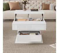 360° Rotating Coffee Table with Height-Adjustable Top and Hidden Storage, Modern Centre Table for Living Rooms, 70L x 70W x 45H cm, White Aosom UK