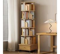 360° Rotating Corner Bookcase - Free Standing Bookshelf for Small Spaces, Ideal for Bedroom, Living Room, and Study - Original Wood Finish