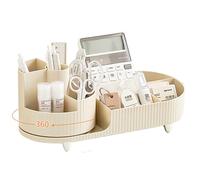 360°Rotating Creamy White Makeup Organiser, Rotating Compartment 2 in 1 Cosmetic Storage Box, Multifunction Organizer for Lipsticks, Jewelry, Perfume, Skincare, Skincare Storage, Makeup Brush Holder