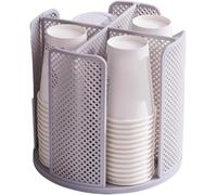 360° Rotating Cup & Lid Dispenser - 4-Compartment Plastic Organizer for 5-16oz Cups, for Countertop, Coffee Station, Restaurant, Office & Home(Grey)