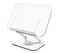 360 Rotating Desktop Book Stand with Transparent Acrylic Panel Page Clips Foldable Angle Adjustable Holder for Cooking Textbook Recipe Magazine Document Storybook Cookbook