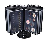 360° Rotating Desktop Reference System, Catalog Display Rack with 20 Double-Sided Panels, Office Reading Stand, Rapid Rotation Insertion, for Hotel Display