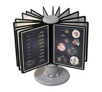 360° Rotating Desktop Reference System, Catalog Document Display Rack with 20 Double Sided Panels, Office Reading Stand Holder, Rapid Rotational Insertion, for Offices Hotel Display(Gray,A5)