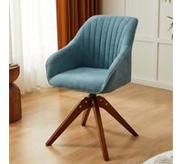 360° Rotating Dining Chair, Mid-Century Modern Cotton Accent Chair with Wooden Legs, Ideal for Bedroom, Living Room, Office - Sea Blue, Single Piece