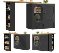 360° Rotating Dining Table Bar Table (138x39x102 cm) Island with rage 3 Doors & Removable ShelvesDining Counter SpaceSaving Design