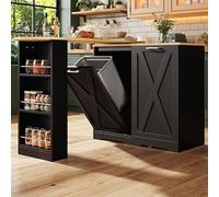 360° Rotating Dining Table Multifunctional Storage for Bedroom Living Room Dining Room Swivel Sideboard with Foldable Doors and Side Shelves (Black)