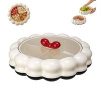 360° Rotating Fruit Platter Tray with Lid, Large Divided Lazy Snack Serving Container, Clear Multi-Compartment Candy Organizers for Home Party, Holiday Dessert & Cookie (Red)