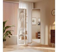 360° Rotating Full Length Mirror, 3-in-1 Solid Wood Floor Mirror with Coat Rack & Storage, Dressing Mirror for Bedroom, Living Room, Entryway