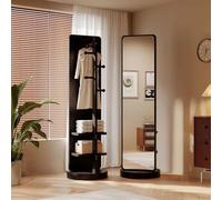 360° Rotating Full Length Mirror, Solid Wood Floor Mirror and Coat Rack & Storage Rack, Dressing Mirror For Bedroom, Living Room, Entryway (black, 50×170cm(19.69×66.93in))