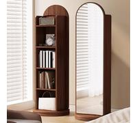 360º Rotating Full-Length Mirror with 5 Tier Bookshelf, 2-in-1 Floor Standing Mirror Makeup Mirror Home Magazine Rack and Floor Mirrors, Solid Wood Floor Dressing Mirrors for Bedroom, Living Room