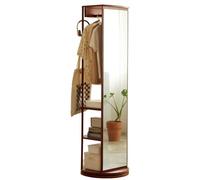 360° Rotating Full-Length Mirror with Coat Rack & Multi-Layer Storage Shelves - Stylish Solid Wood Full Body Dressing Mirror for Bedroom Entryway Hallway - Space-Saving Design