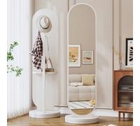360° Rotating Full-Length Mirror with Coat Rack, Solid Wood Floor Mirror 2-in-1, Tall Standing Mirror for Bedroom and Living Room Decor, Stylish Home Accessories