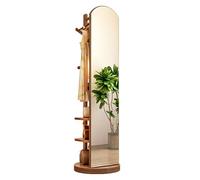 360° Rotating Full Length Mirror with Coat Rack - Solid Wood Floor Mirror and Coat Hanger Stand for Bedroom and Living Room, 2-in-1 Space-Saving Design