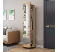 360° Rotating Full Length Mirror with Spinner Wheel, Wood Floor Mirror & Coat Rack and Storage Shelf, Long Mirrors For Bedroom, Living Room (light walnut color, 45×45×172cm(17.72×17.72×67.72in))