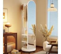360° Rotating Full Length Mirror with Swivel Wheels & Coat Rack - 2-in-1 Solid Wood Floor Mirror for Living Room Bedroom Cloakroom - Stylish Space-Saving Design