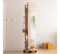360° Rotating Full Length Mirror with Universal Roller, Three-in-One Solid Wood Dress Mirror and Coat Rack & Storage Rack, For Bedroom, Living Room, Hallway (Log color, 40×168cm(15.75×66.14in))