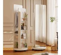 360° Rotating Full-Length Mirror with Wheels, Dressing Mirror with Coat Rack and 4-Tier Bookshelf, High-Definition Explosion-Proof for Living Room, Bedroom, Study