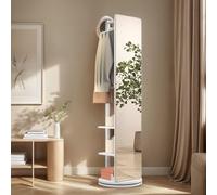 360° Rotating Full-Length Mirror with Wooden Coat Rack 2-in-1 Standing Mirror & Clothes Hanger Ideal for Bedroom Dressing Room Space-Saving and Stylish Design