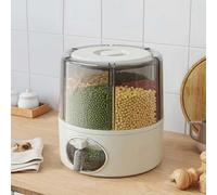 360° Rotating Grain Storage Container - 6-Compartment Transparent Rice Dispenser with One-Click Output, Airtight Dry Food Organizer for Rice, Legumes, Red Beans & Kitchen Pantry Storage (M(11lb))