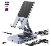 360° Rotating iPad/iPad Pro USB C Docking Station, 11-in-1 with SD TF 4.0 Reader, 4K@60Hz HDMI, RJ45, Audio, USB A, USB C, For Tablet, Steam Deck, ROG Ally, Legion Go, Msi Claw, Samsung, etc