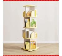 360° Rotating Kids Bookshelf - Yellow Plastic Corner Bookcase - Space-Saving 4-Tier Floor Storage for Children's Room - Sturdy for Books & Toys Display