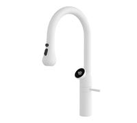 360° Rotating Kitchen Faucet in Rose Gold with Digital Display Pull-Down Sprayer Single Handle Brass Construction 3 Spray Modes - Modern Kitchen Sink Tap (White)