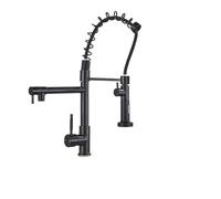 360° Rotating Kitchen Faucet with Dual Sprayer Chrome Retractable Spout Spring Design Matte Black Finish Ideal for Modern Kitchen Sinks