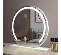 360° Rotating LED Makeup Mirror Gold Round Vanity Mirror with Adjustable Brightness 3 Color Lighting Options 60 cm Wall-Mounted Cosmetic Mirror